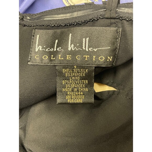 NICOLE MILLER COLLECTIONS 100% Silk Strapless Dress, Blue/Blk/Wht, Sz 4 - Picture 7 of 8